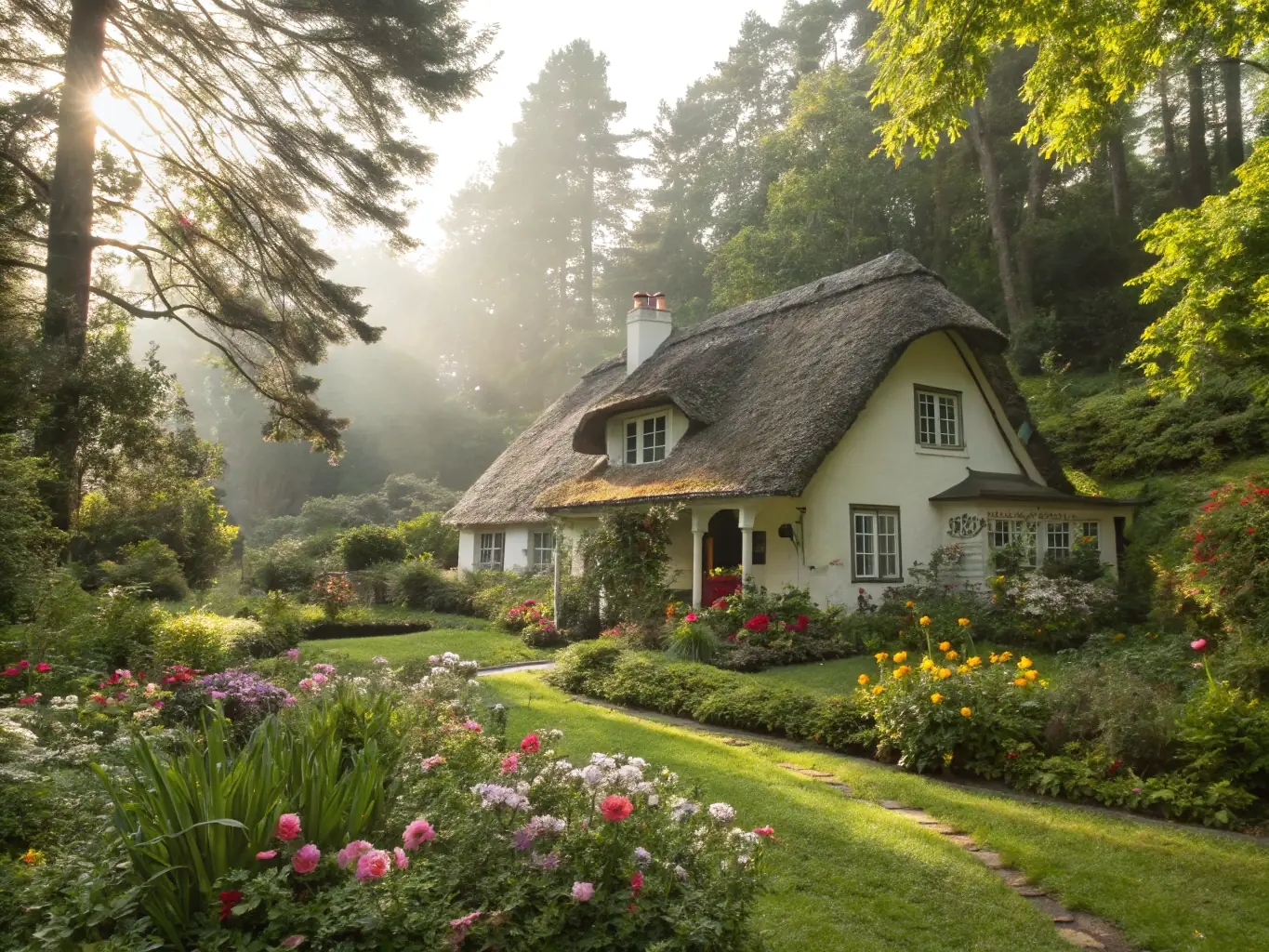 An eco-friendly cottage nestled in a natural setting, highlighting the sustainable building practices used in its construction.